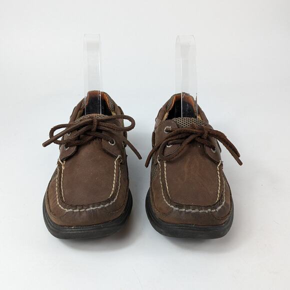 Sperry Boy 13.5 Boat Shoes Brown Leather Top Sider Cutter Lace Up Loafer Uniform - Picture 1 of 15